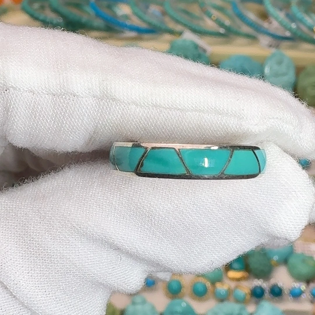 绿松石银S925镶嵌珠宝奇石精致指环