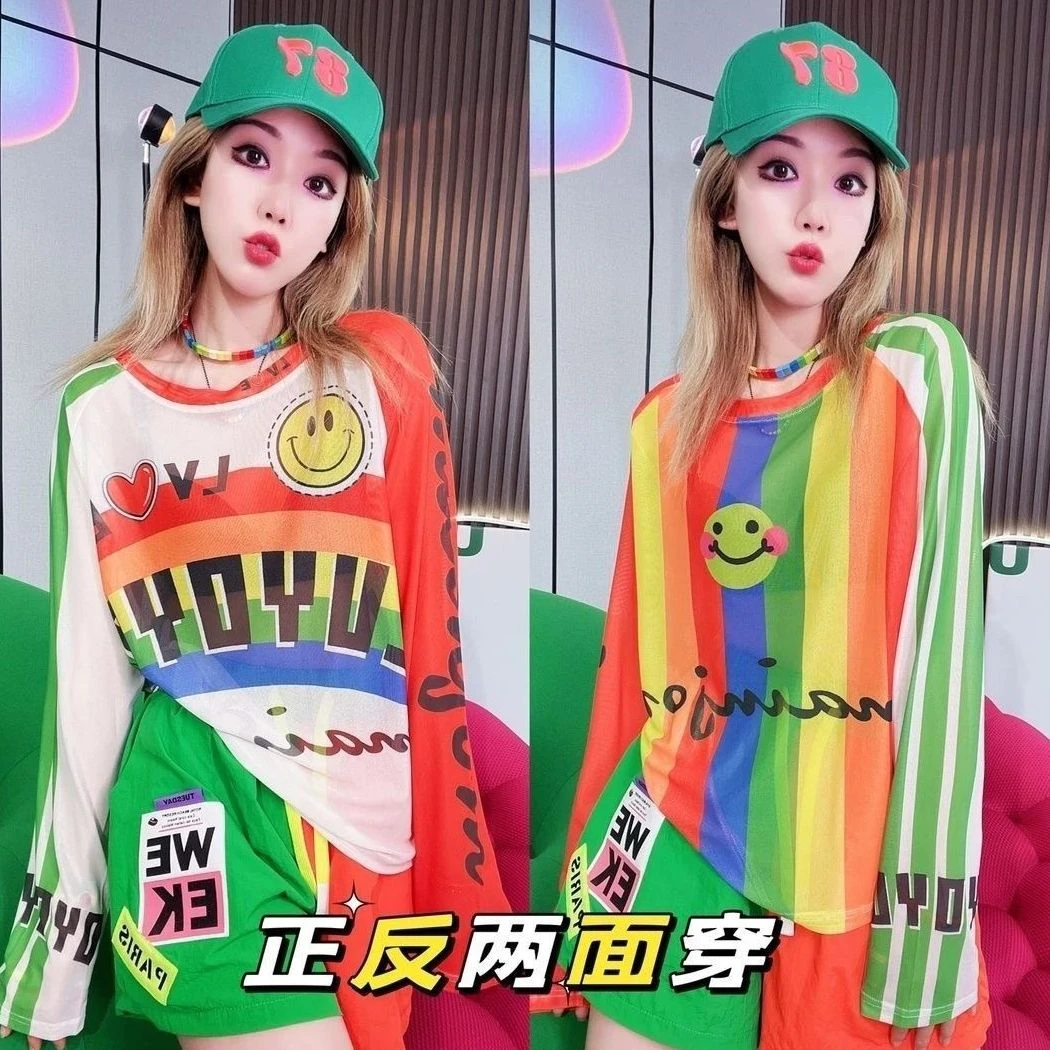 时尚百搭洋气打底衫网纱防晒罩衫爆款气质甜美显瘦T恤女春夏新款