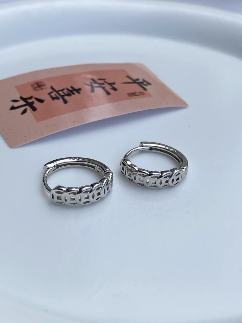 925银耳饰 925银耳饰 铜钱钱多多耳扣新潮小众设计高级感