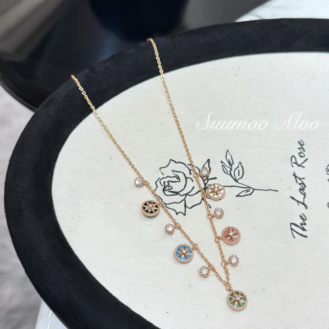 铜合金合成锆石项链 时尚经典多彩幸运罗盘项链 手链波西米亚风