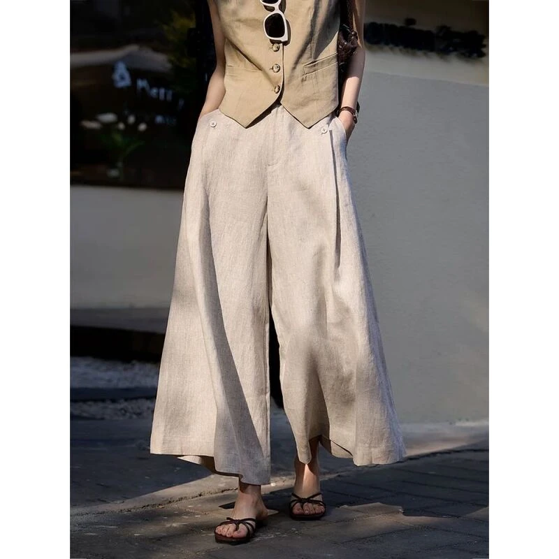 D-1469夏季新款 亚麻自然宽松显瘦百搭休闲裤女2223