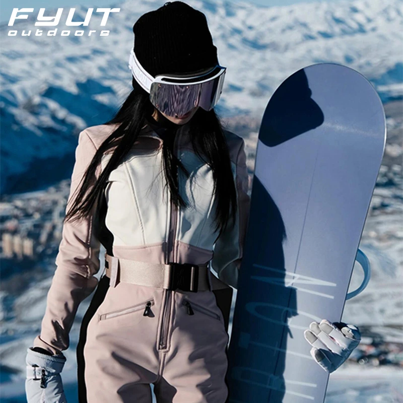 FYUT户外粉白拼连体滑雪服显瘦雪服2025款防风防水保暖滑雪衣装备