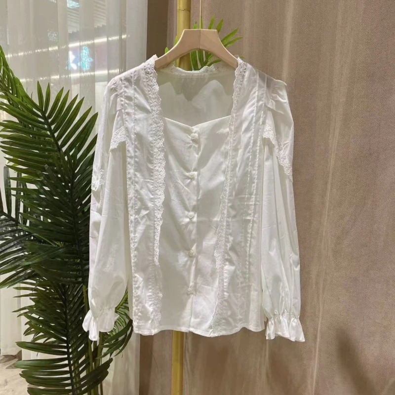 新品蕾丝花边拼接小衫7208