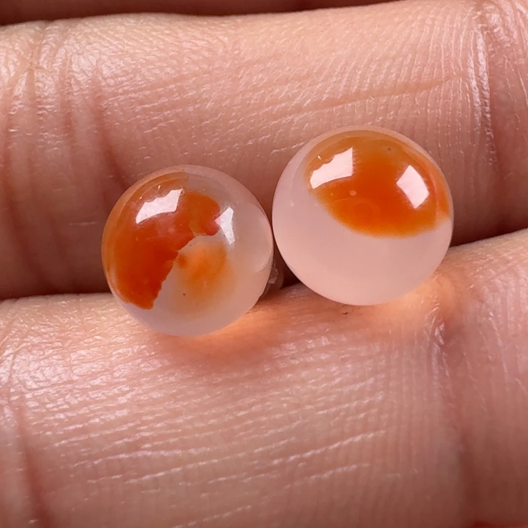 南红玛瑙9K金镶嵌冰飘耳钉7+