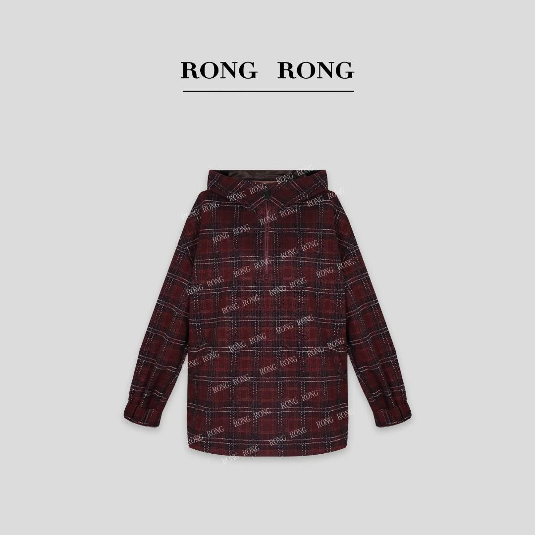 溶溶【英式松弛】RONGRONG 半拉链复古英伦风格子毛呢卫衣ZFQ6W6338