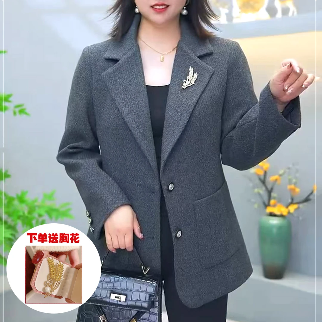 慕格格｜9188.秋冬大码西服精品厚款全衬外套遮肉显瘦西装[衣长70]