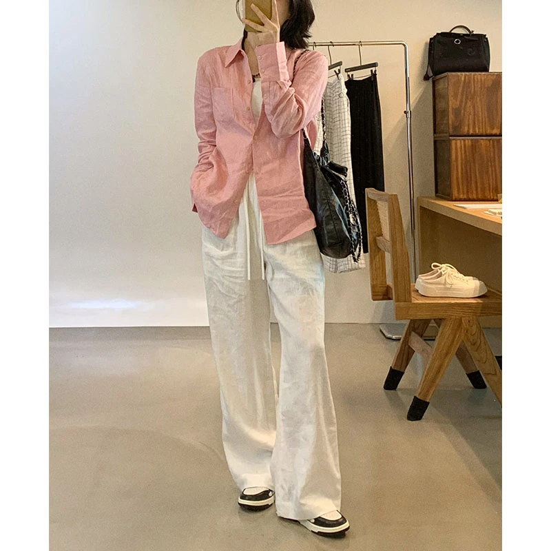 吕小布 | 极简慵懒老钱风 100%亚麻透气休闲直筒阔腿拖地裤女0335