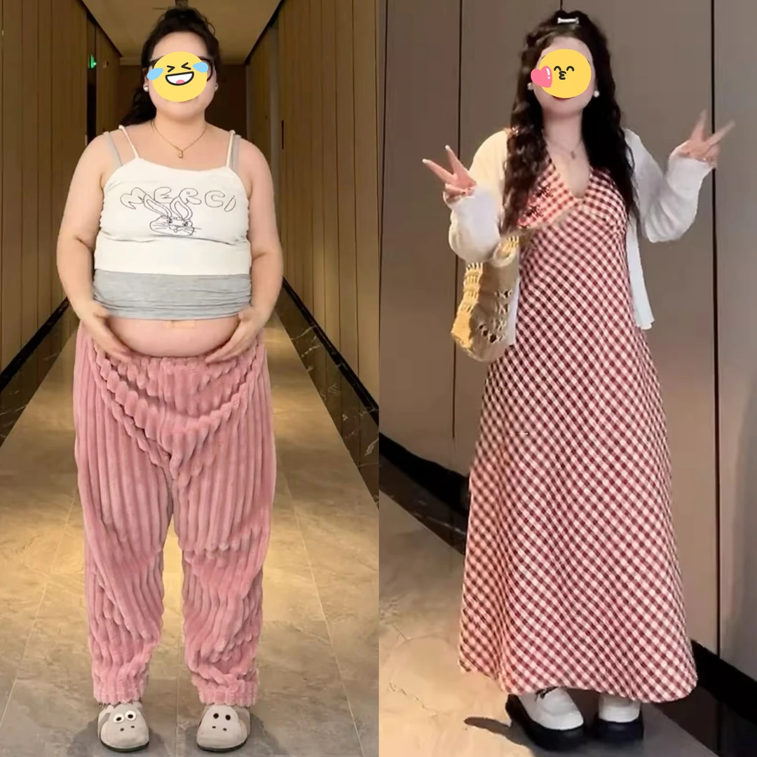 大码防晒开衫红格纹掐腰挂脖连衣裙两件套女胖mm夏季遮肉显瘦套装
