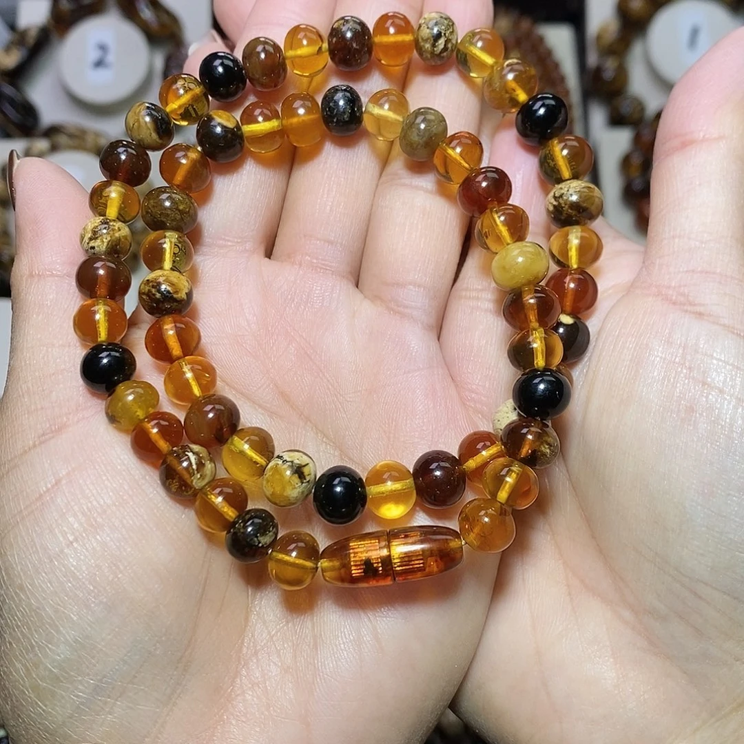 平***安琥珀未镶嵌裸石多宝精品锁骨链8+