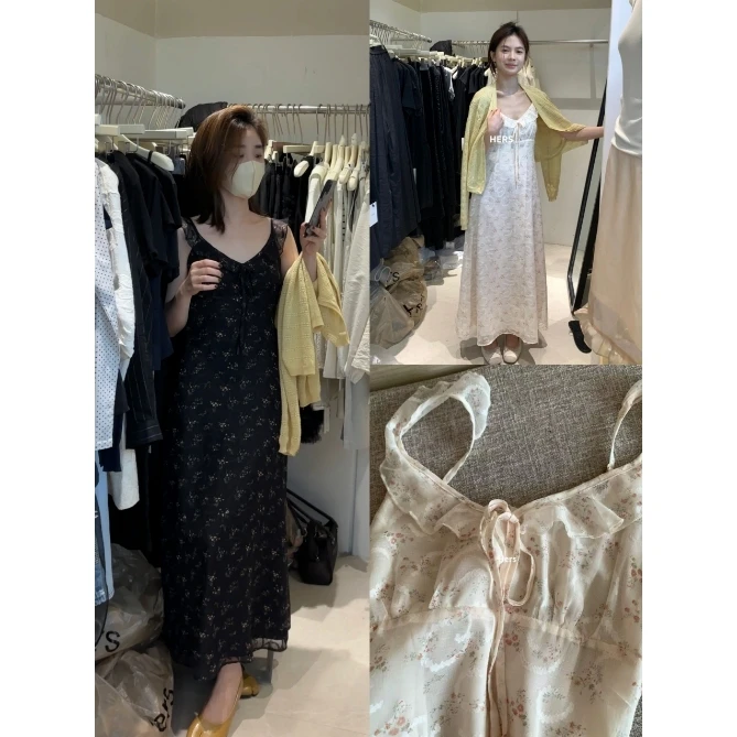 L-20618#『自带温柔滤镜』绝美显瘦吊带碎花连衣裙千金清冷感贵系