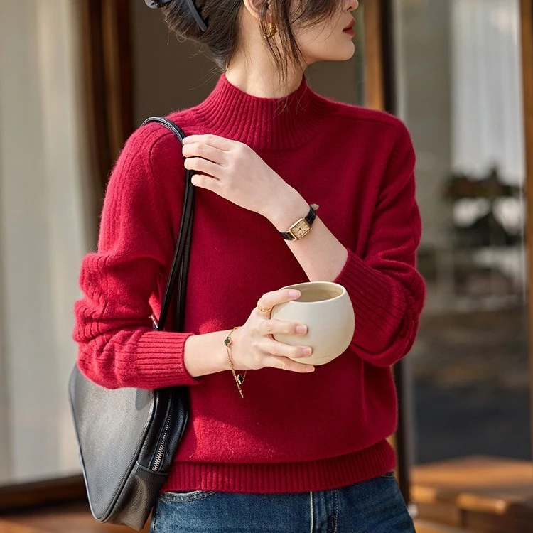 半高领针织秋冬软糯显白羊绒衫打底衫衫女加厚100%羊绒毛衣