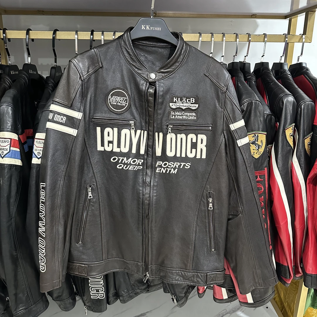 棕色字母男士机车骑行服皮衣服装直播间选好码数在付款