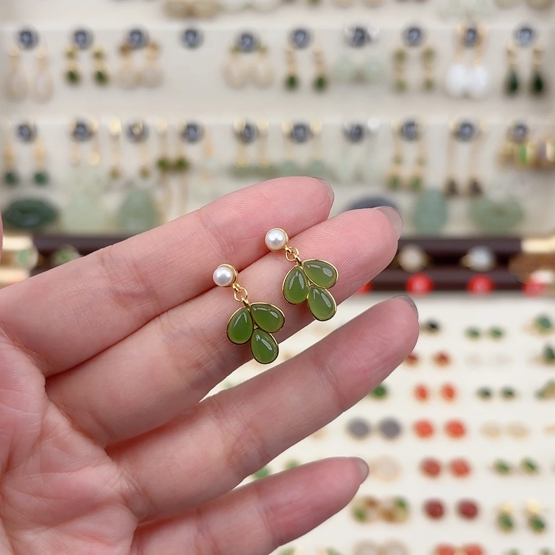 银S925镶嵌和田玉耳饰