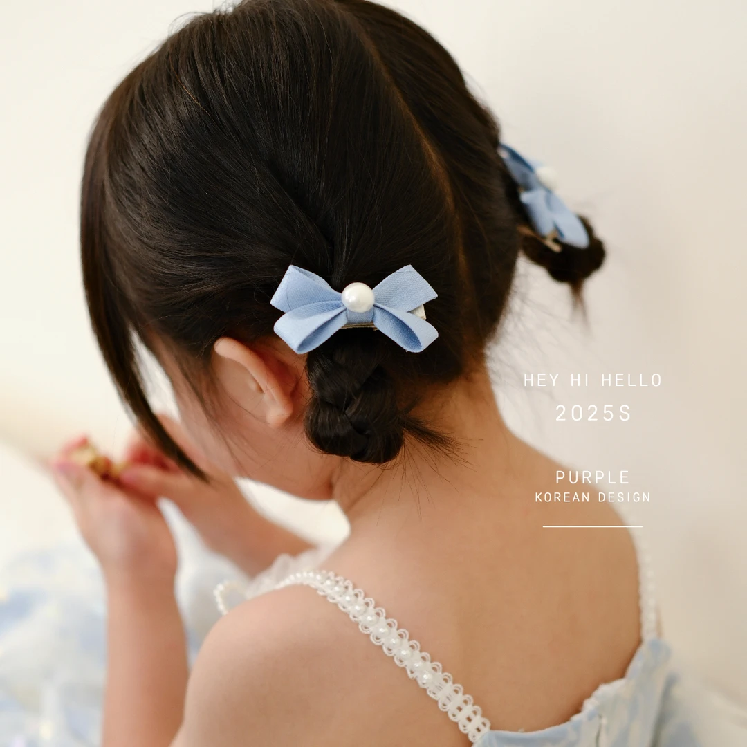 黄小妞儿童蝴蝶结珍珠布艺发夹女童甜美发夹小清新马尾夹发饰