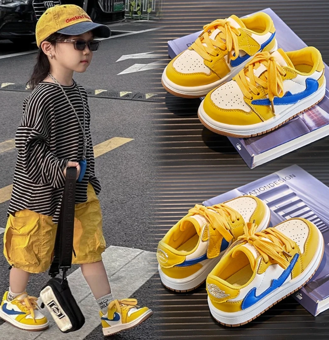 巴拉AJ儿童运动鞋2025秋冬新款软底中大童低帮板鞋女童魔术贴鞋