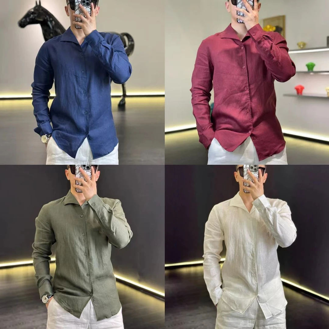 古帝特尼出品那不勒斯老钱风男士潮流舒适亚麻翻领衬衫DC-88828