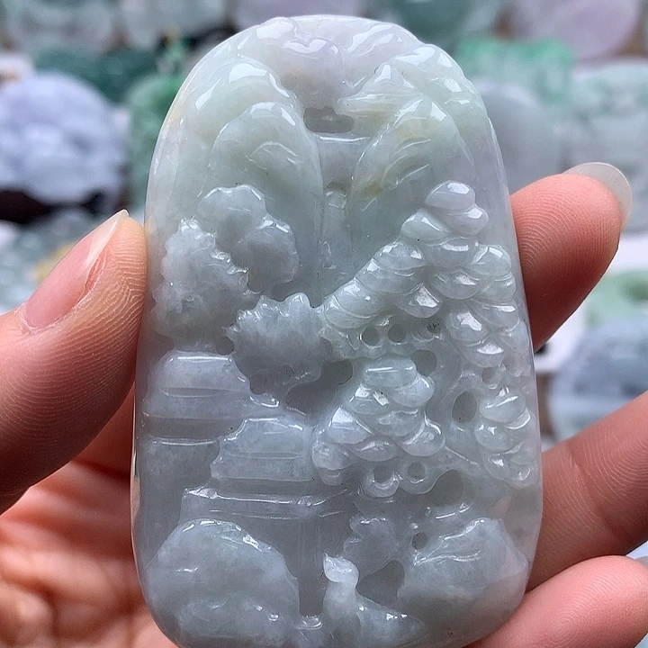 翡翠未镶嵌颈饰山水福利卡厚10+有棉感福利