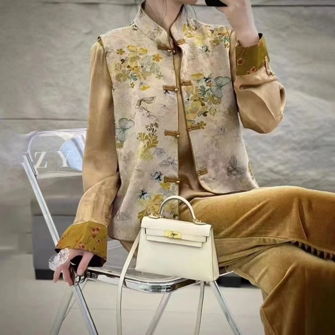 新中式国风马夹重工提花立领印染新款马甲复古坎肩背心盘扣上衣