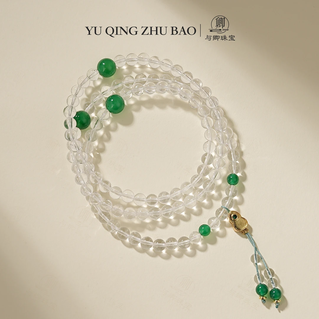 【素言】与卿珠宝 绿玛瑙10mm+白水晶6.5mm+绿玛瑙6.5mm+白水晶5mm