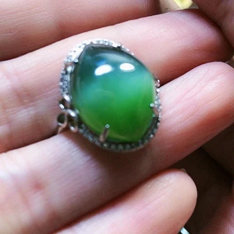 和田玉戒指银S925镶嵌