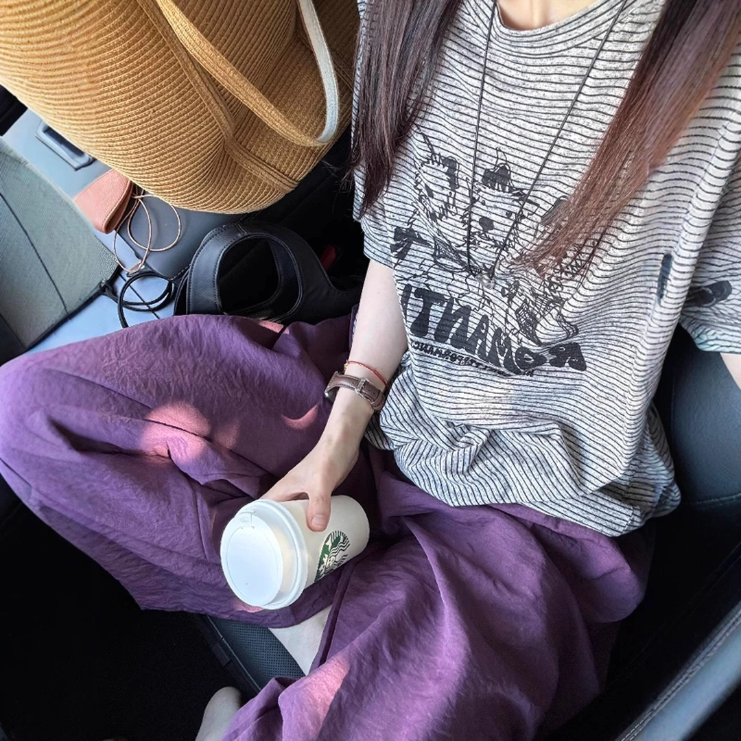 灰色小狗印花薄款休闲风短袖T恤女2025新款夏季韩系超火减龄上衣