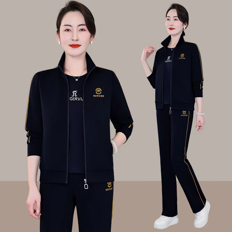 恩狐2025新款中老年春季休闲运动套装春秋时尚减龄显瘦三件套