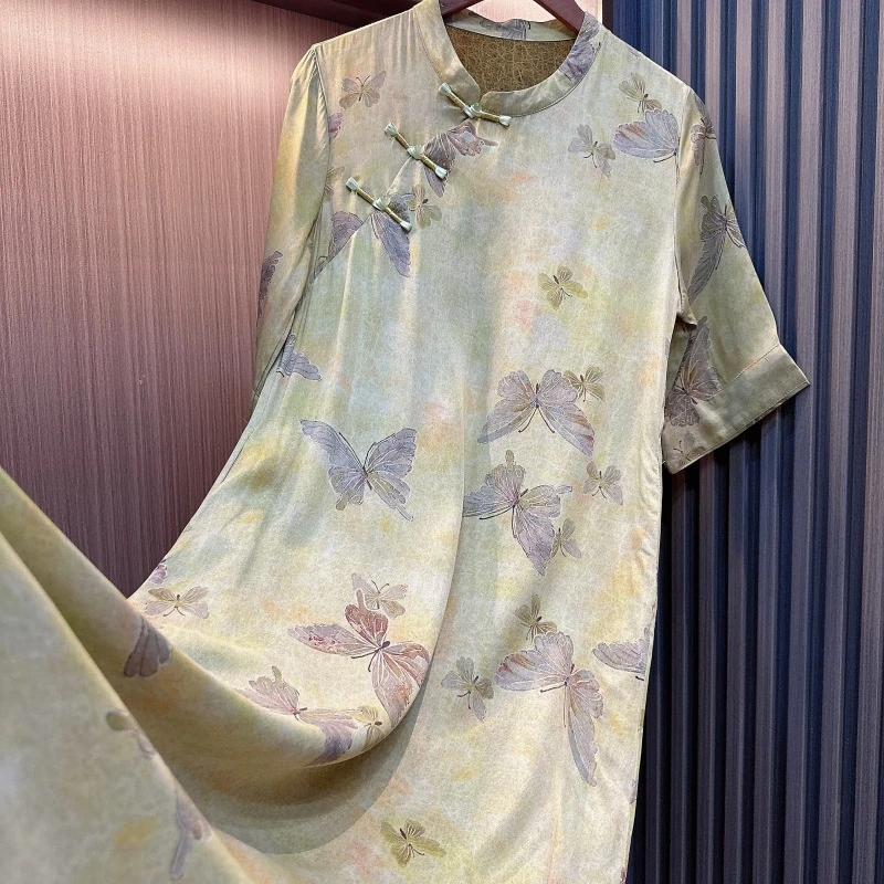 雪漫-3-2024新款新中式连衣裙女士气质复古日常印花连衣裙