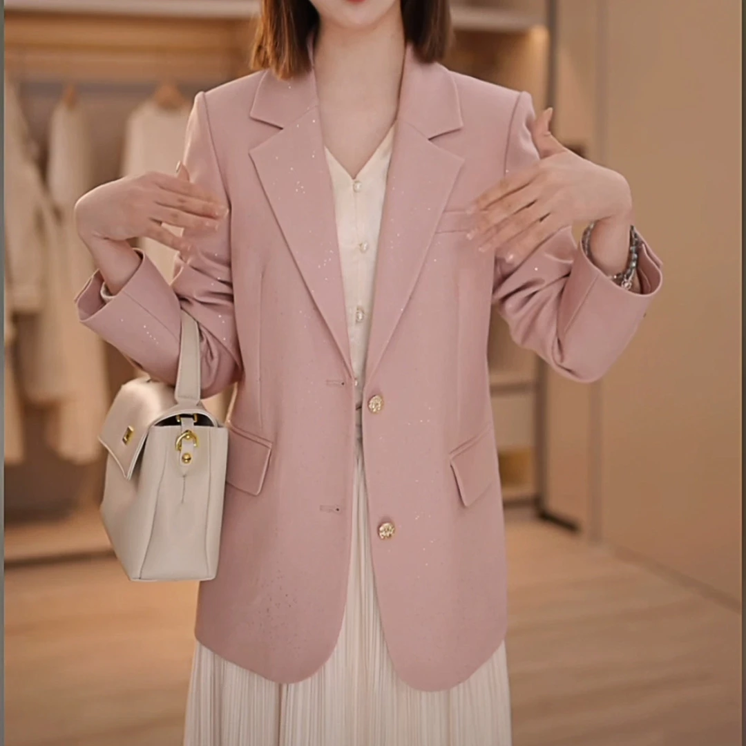 洋气减龄微闪小西装外套女2025春季新款通勤显瘦亮闪西服女高级感