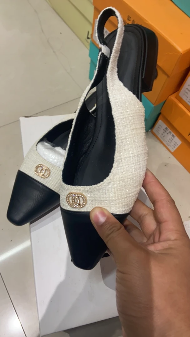 低跟低帮松紧带包头韩版时装凉鞋气质黑色时尚浅口女士时装