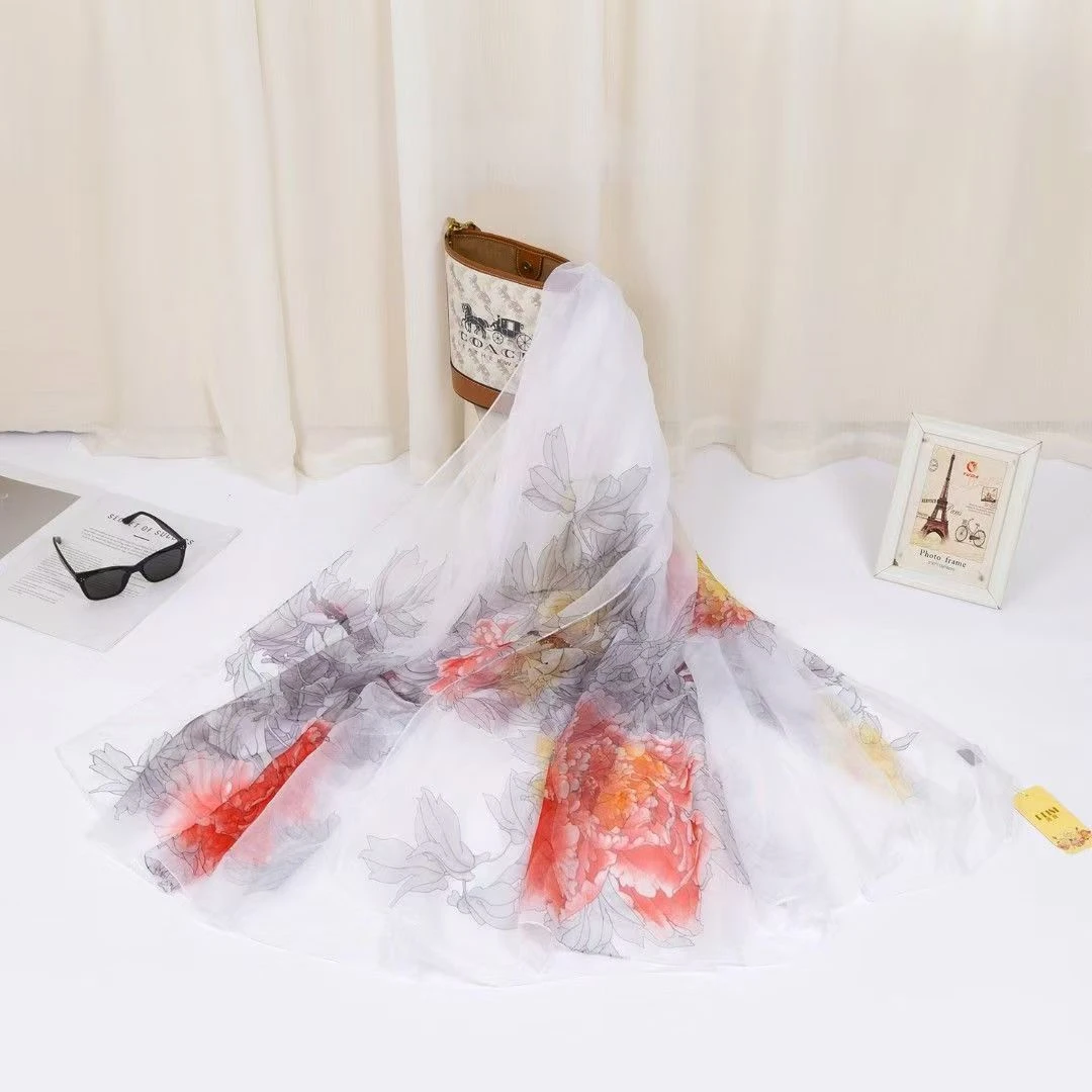 优柔纱【新款白牡丹】沙滩巾丝巾130X180