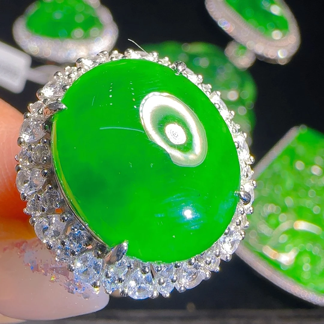 翡翠戒指银S925镶嵌天然