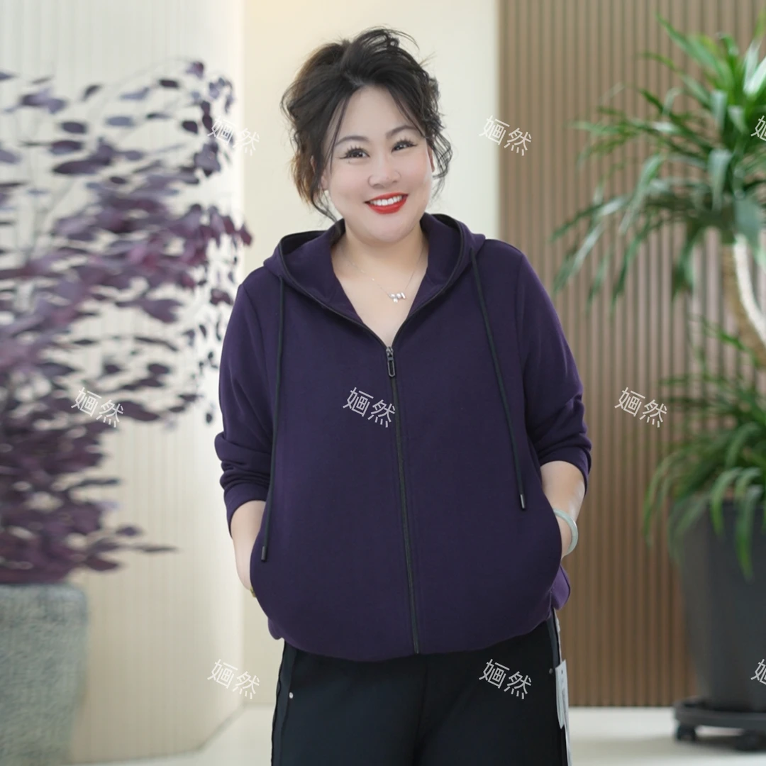 醋酸羊毛连帽外套女大码弹力保暖时尚休闲双色花纱感柔软秋季风衣