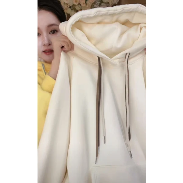 【8651绿光森林】2025冬季新款净版宽松连帽套头卫衣女慵懒风卫衣