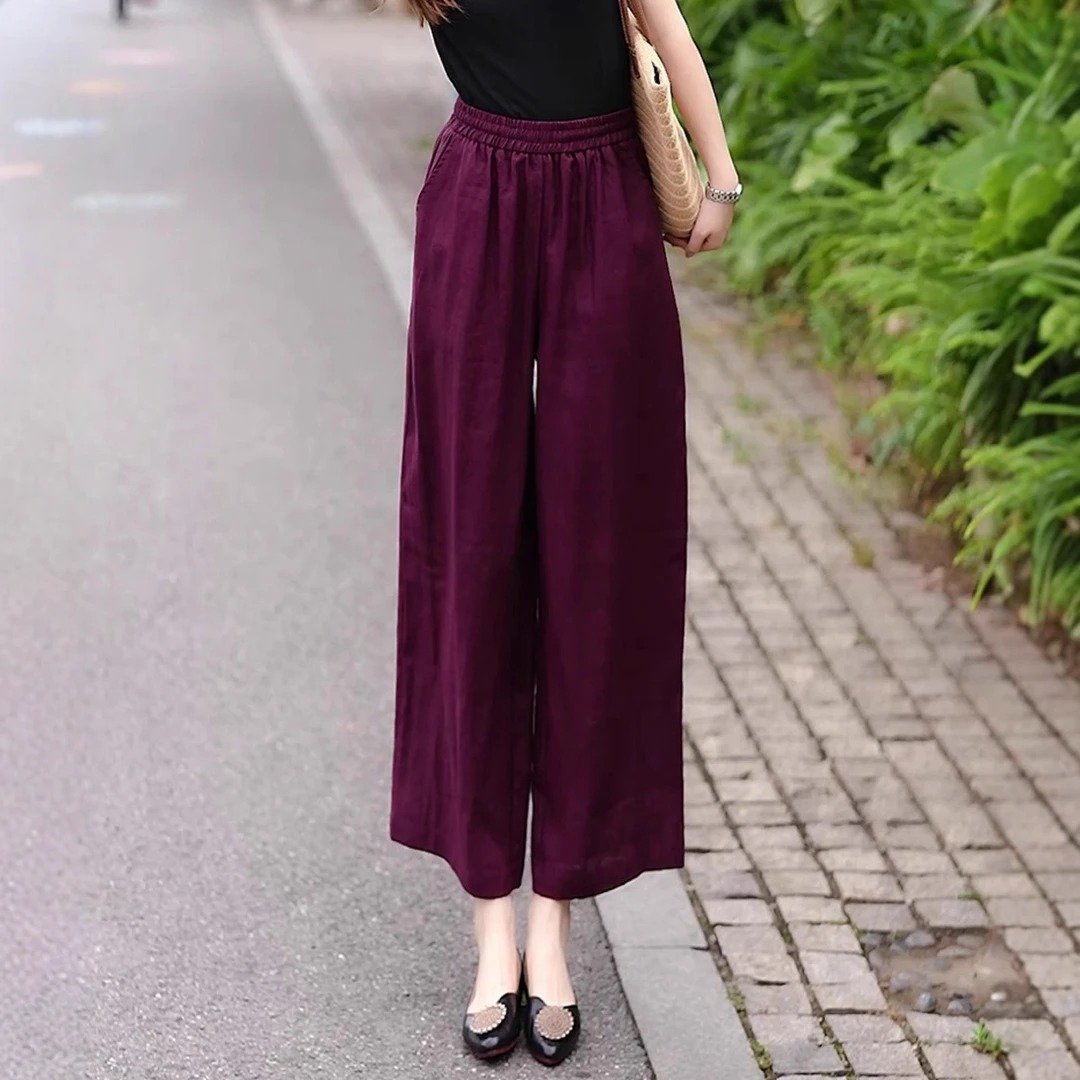 亚麻裤子大码女胖mm显瘦夏季薄款2025凉凉裤高腰小个子九分阔腿裤