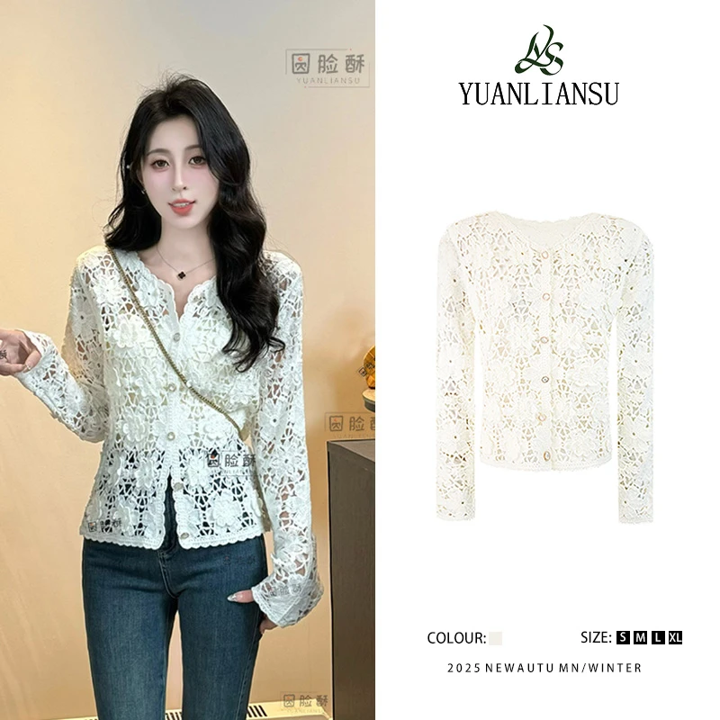YUANLIANSU/圆脸酥【星河遐想】温柔气质提花镂空单排扣衬衫女