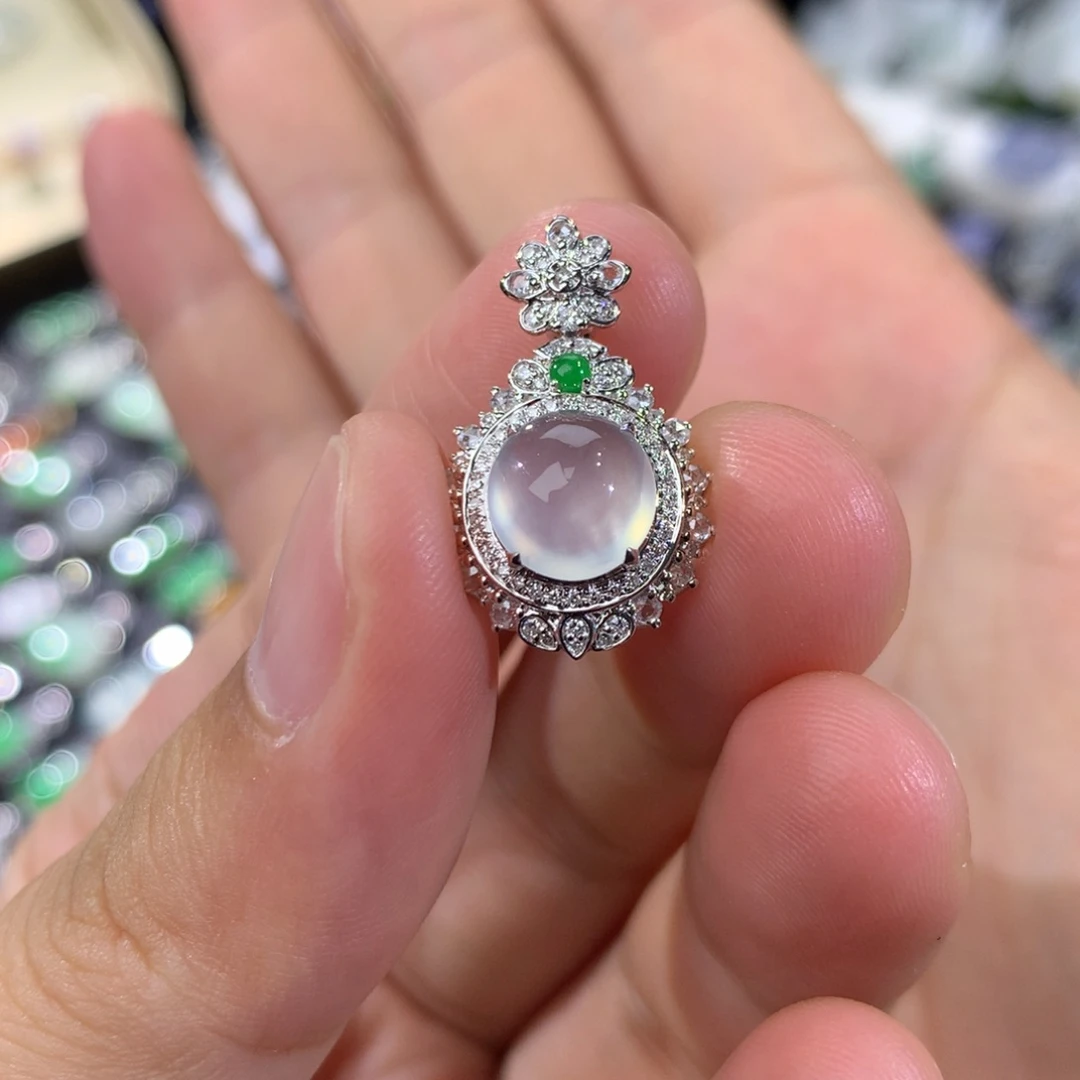 翡翠18K金镶嵌吊坠(不含链)蛋面吊坠