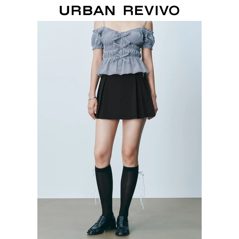 UR2025夏季新款女装时尚设计感腰带饰短款百褶半裙UYY550025