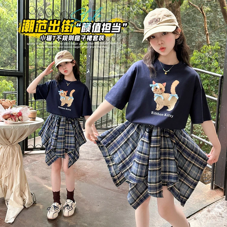 女童新款不规则裤裙套装休闲夏季学生洋气韩范清爽中大童时髦薄款
