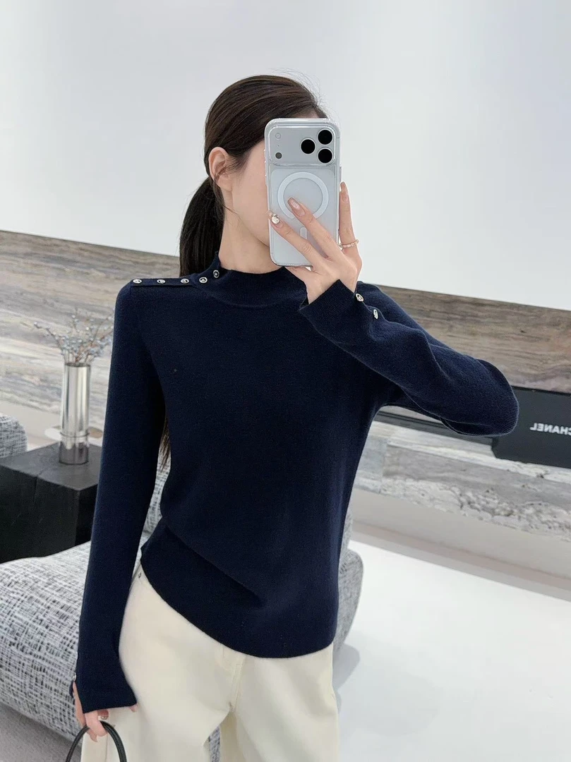 H8103秋冬新款时尚百搭半高领针织衫修身显瘦打底针织长袖上衣