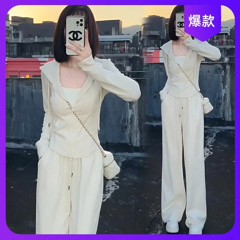 2025春秋小个子穿搭运动休闲套装女新款爆款连帽卫衣阔腿裤两件套