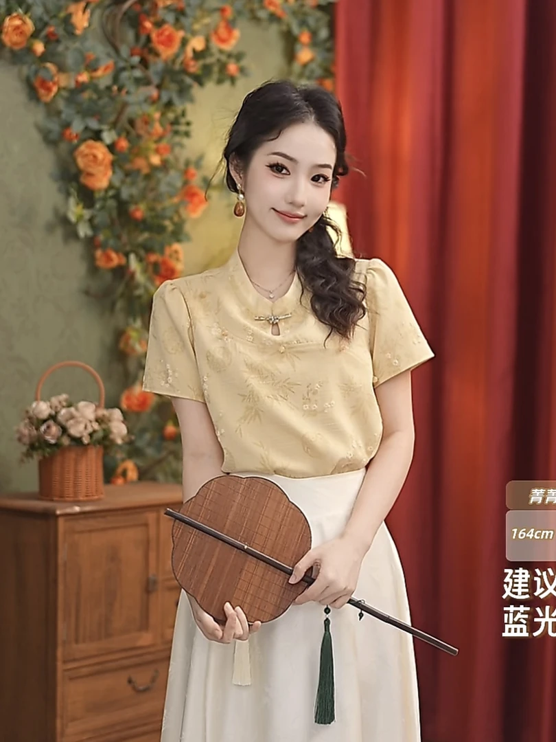 小小复古【釉光】25新款百搭夏季时尚减龄时尚百搭小众衬衫#4516