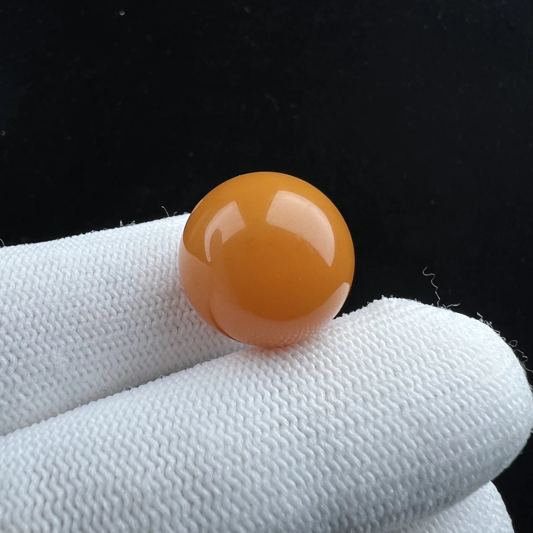 B1300天然蜜蜡瑕疵特价 鸡油黄圆珠18.2mm支持鉴定假一罚十