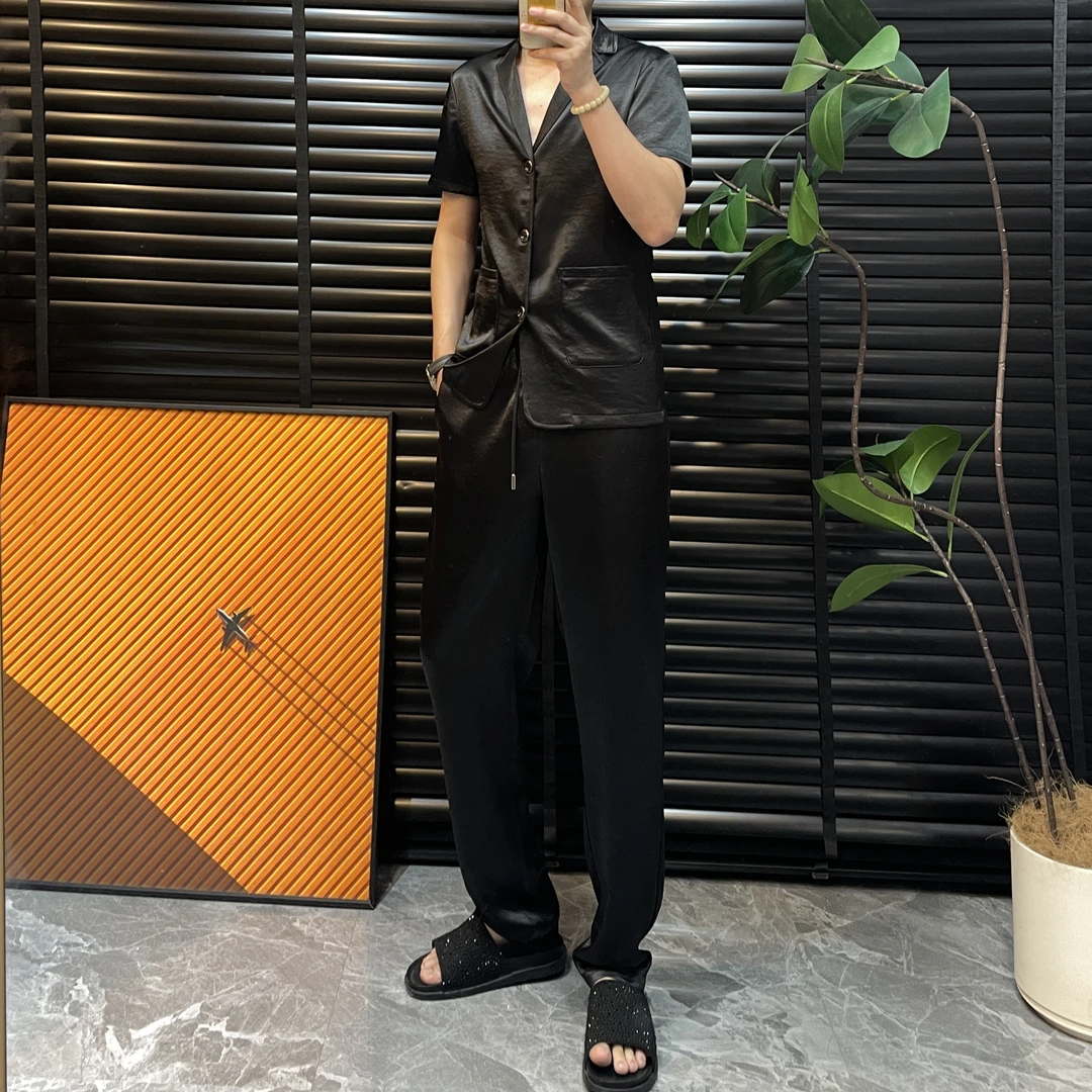 LS8089＋8491夏季轻奢百搭欧货修身男士醋酸套装