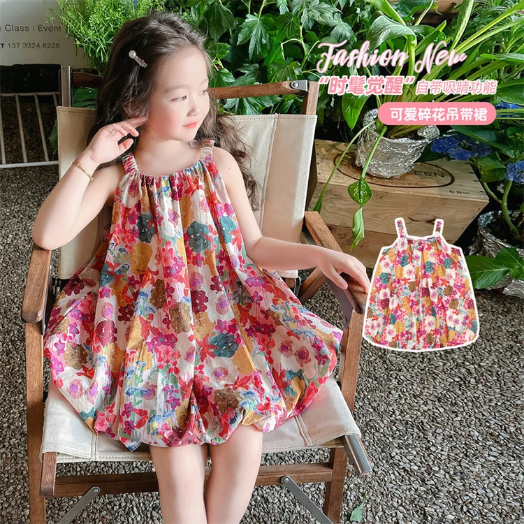 元族儿童碎花灯笼连衣裙新款小童吊带裙清新女童夏装洋气背心裙子