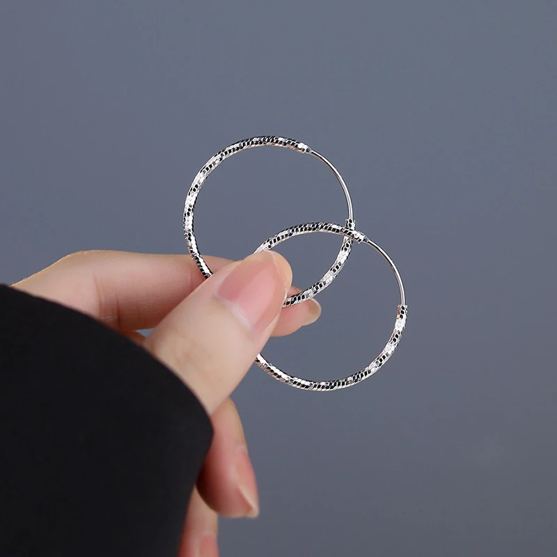 925银耳饰 S925纯银碎冰冰素圈大耳环女小众设计高级感2025款饰品