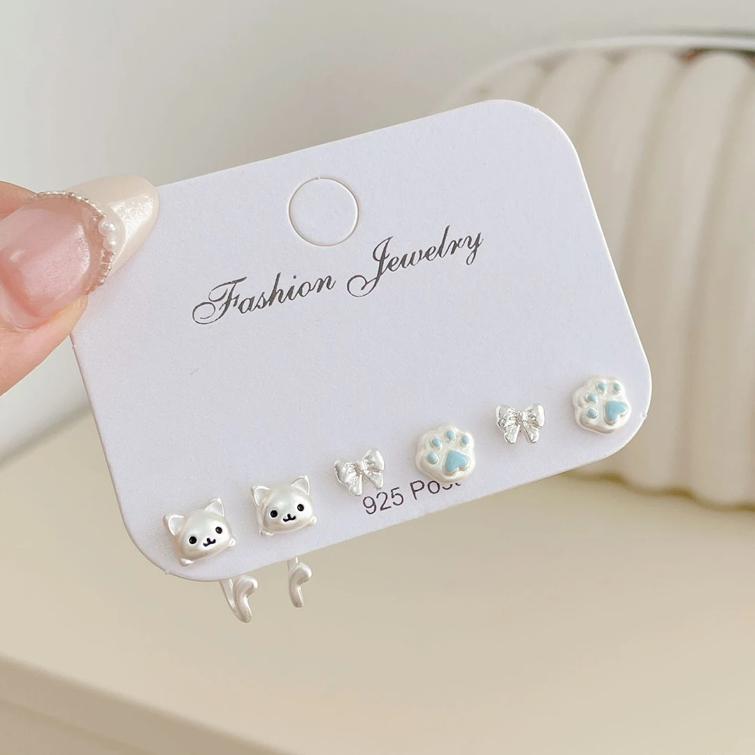 铜合金耳饰 童趣可爱蜜罐小熊耳钉套装女银针西高地Q版小清新女