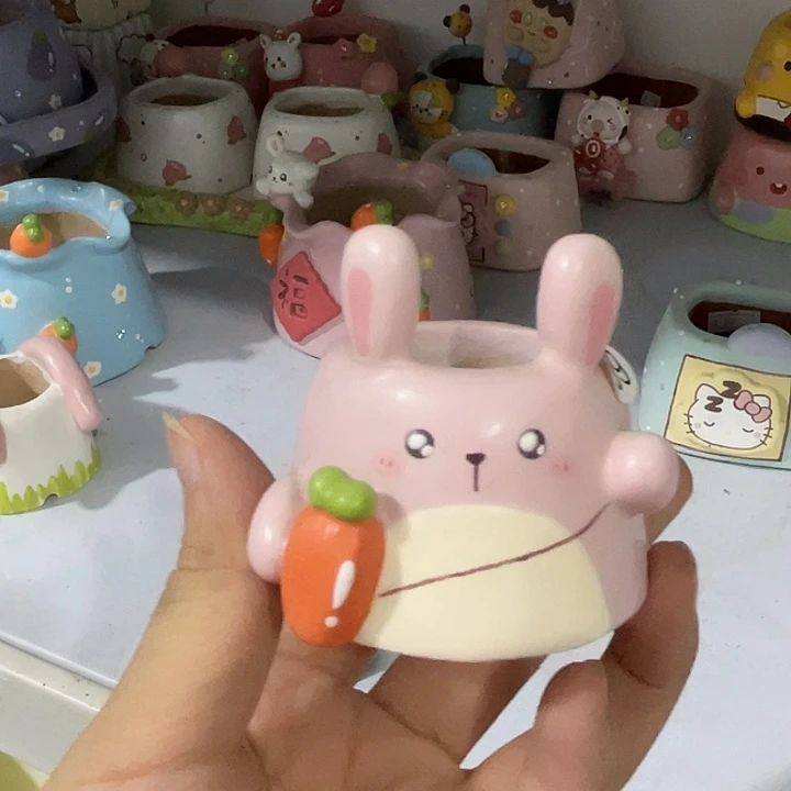手工多肉花盆小兔子