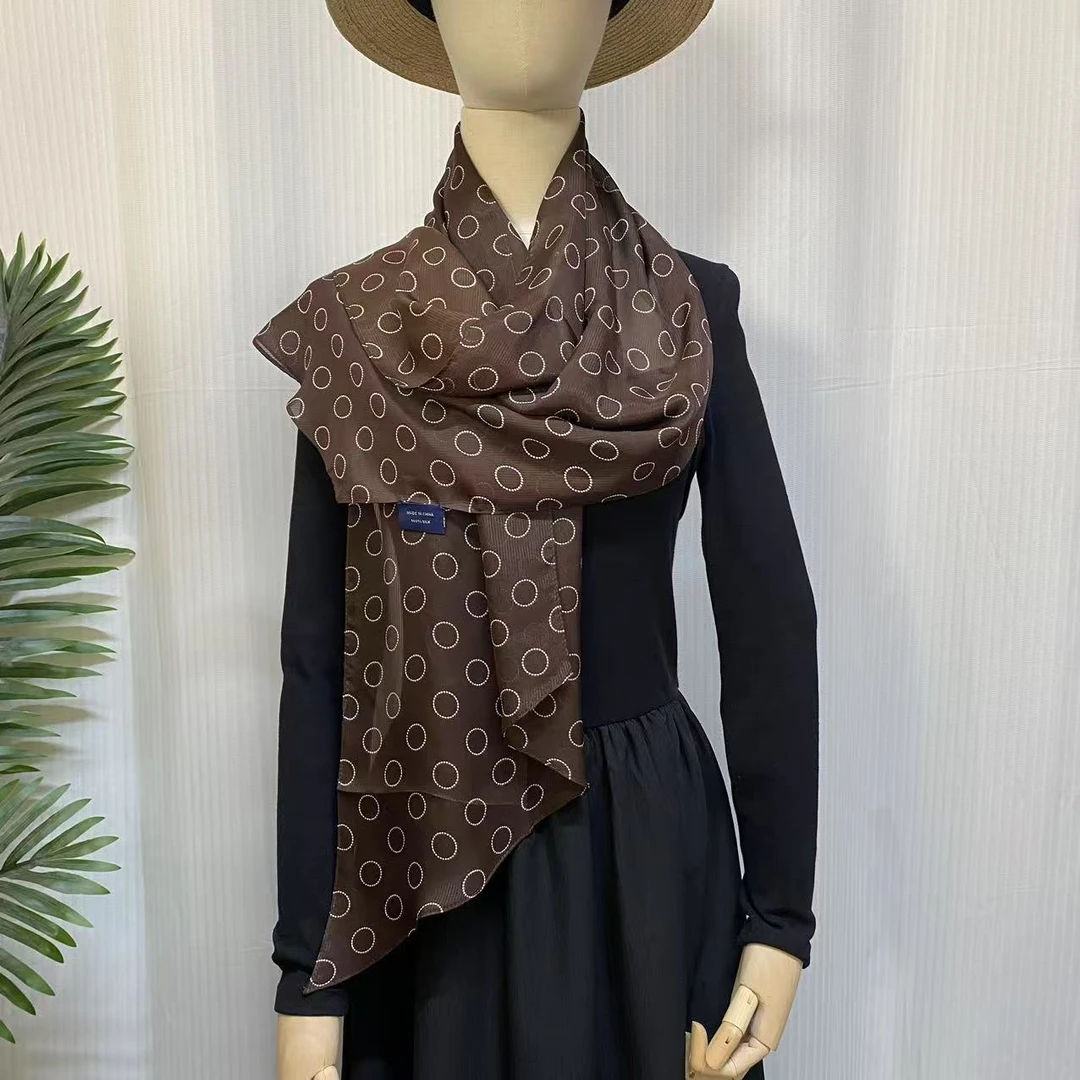 100%桑蚕丝【波普圆圈】30x160cm真丝雪纺缎长巾时尚百搭