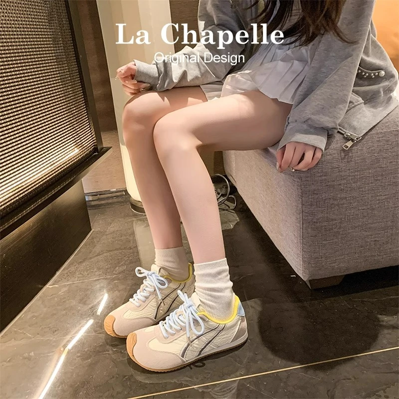 拉夏贝尔复古德训鞋女2025夏季新款拼色百搭运动板鞋子休闲阿甘鞋