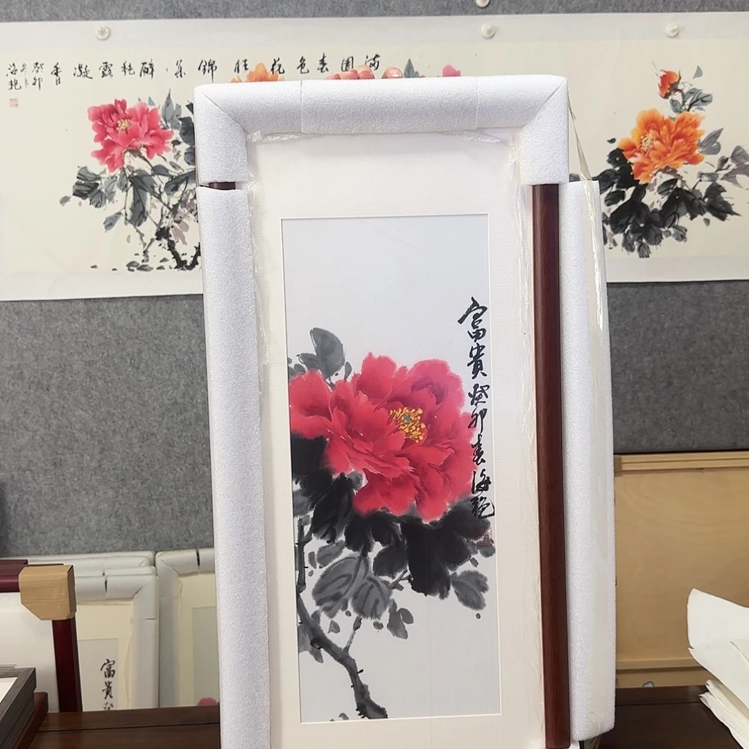 国画牡丹 富贵 35*75 实木框裱 纯手绘 孤品 年底福利